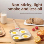 Juvenixs Nonstick 4-Cup Egg Frying Pan with Bakelite Handle & Silicone Strip – Perfect for Breakfast Pancakes & More – Aluminum Cookware for Gas & Induction Stoves