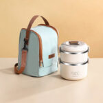 Juvenixs Round Multi-Layer Insulated Stainless Steel Bento Lunch Box – Leak-Proof, Durable, with Handle & Tableware for Adults, Office, Camping