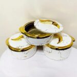 Juvenixs Marble Pattern Insulated Food Warmer Set – 3-Piece Stainless Steel Casserole Dish with Lids, Keeps Food Warm or Cold Thermal